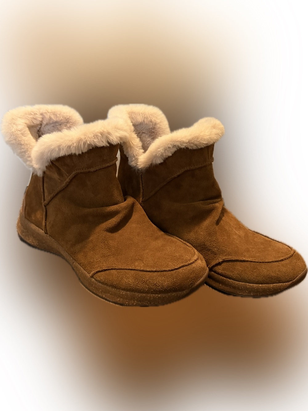 Taos Footwear Chestnut Suede Faux-Fur Lined Ankle Slippers